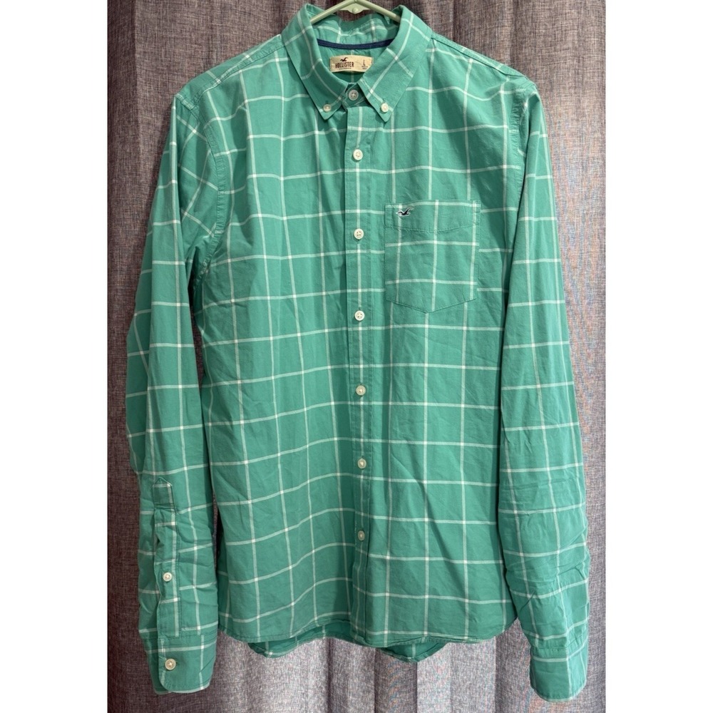 HOLLISTER‎ Men's Large Long Sleeve Cotton Casual Button-Down Striped Shirt LOGO